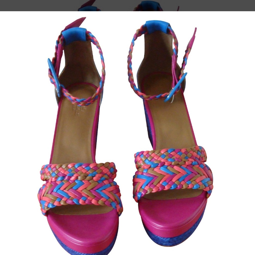 Hermes Pink and Blue High-Heeled Sandals with Woven Strap